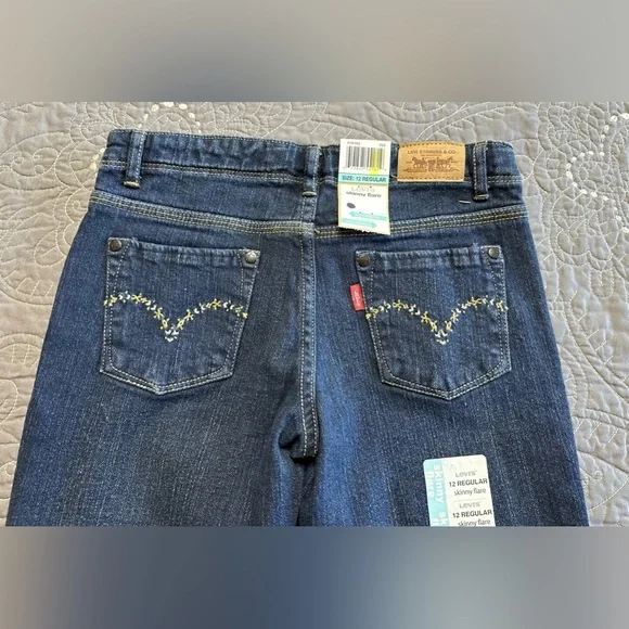 Levi’s Girls Size 12 Regular Dark Blue Skinny Flare Denim Belief Jeans N… - Picture 3 of 11